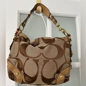 Vintage Coach Brown Signature Canvas Hobo Bag READ